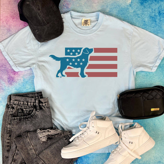 The Dapper Paw- Tee - Patriotic Pup & Flag