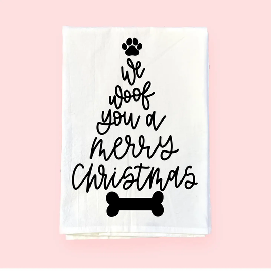 The Dapper Paw- Flour Sack Towel - We Woof You A Merry Christmas