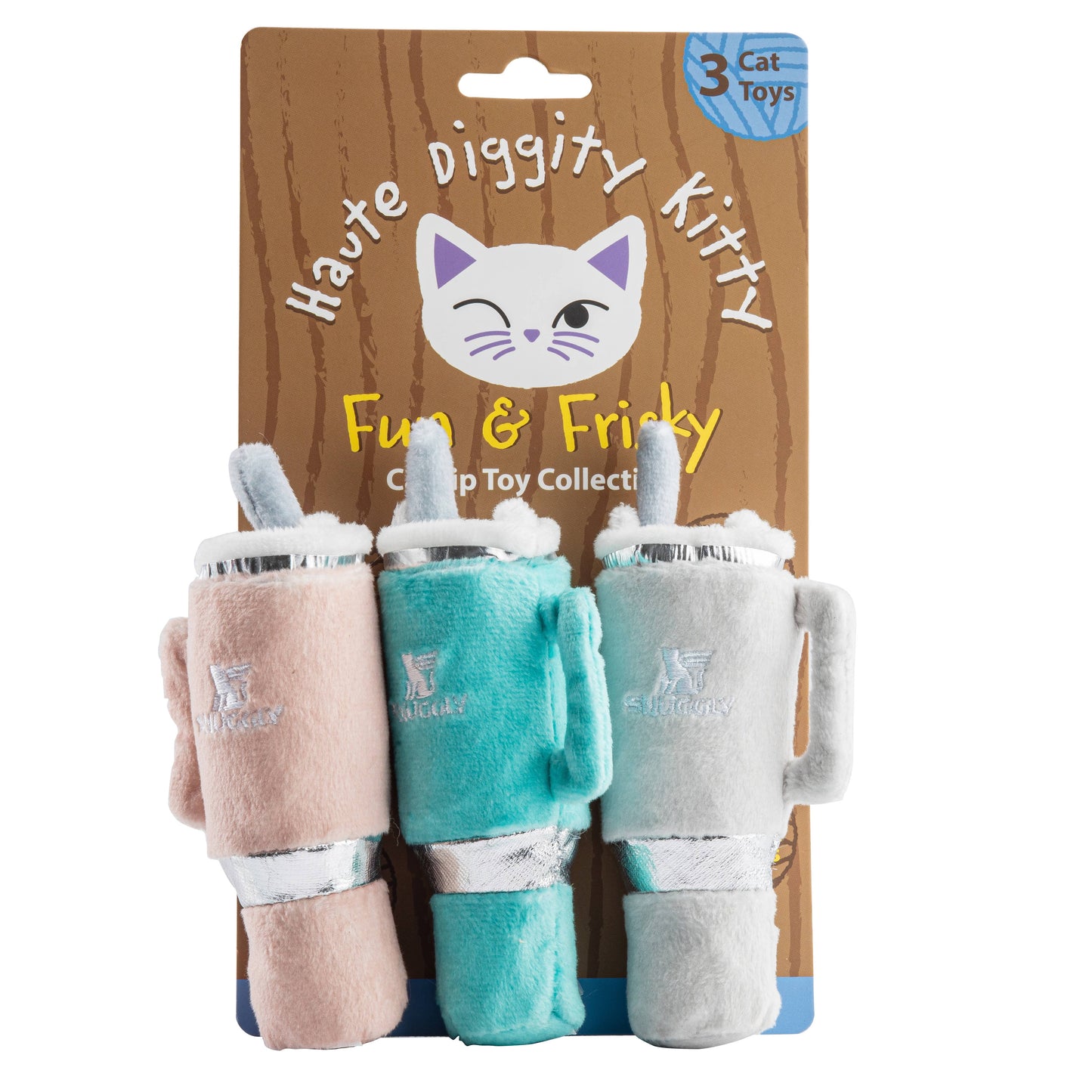 Haute Diggity Kitty- Snuggly Cup 3-Pack Organic Catnip Toys (Teal, Ivory, Blush)