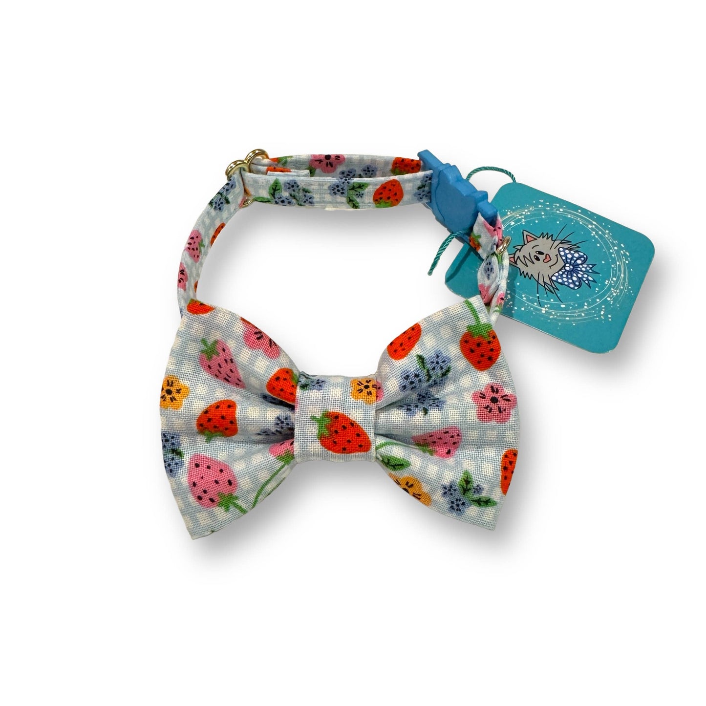 Whiskers Crafts- Cat Collar With Bow Tie - Strawberry & Blueberry