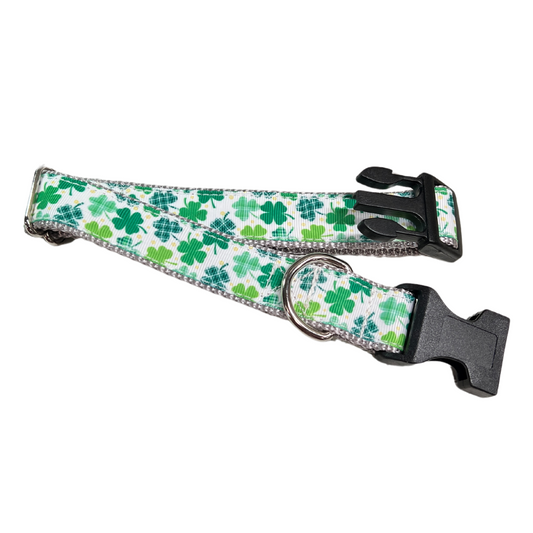 Parish Pets- 1" Wide Dog Collar - Plaid Clovers